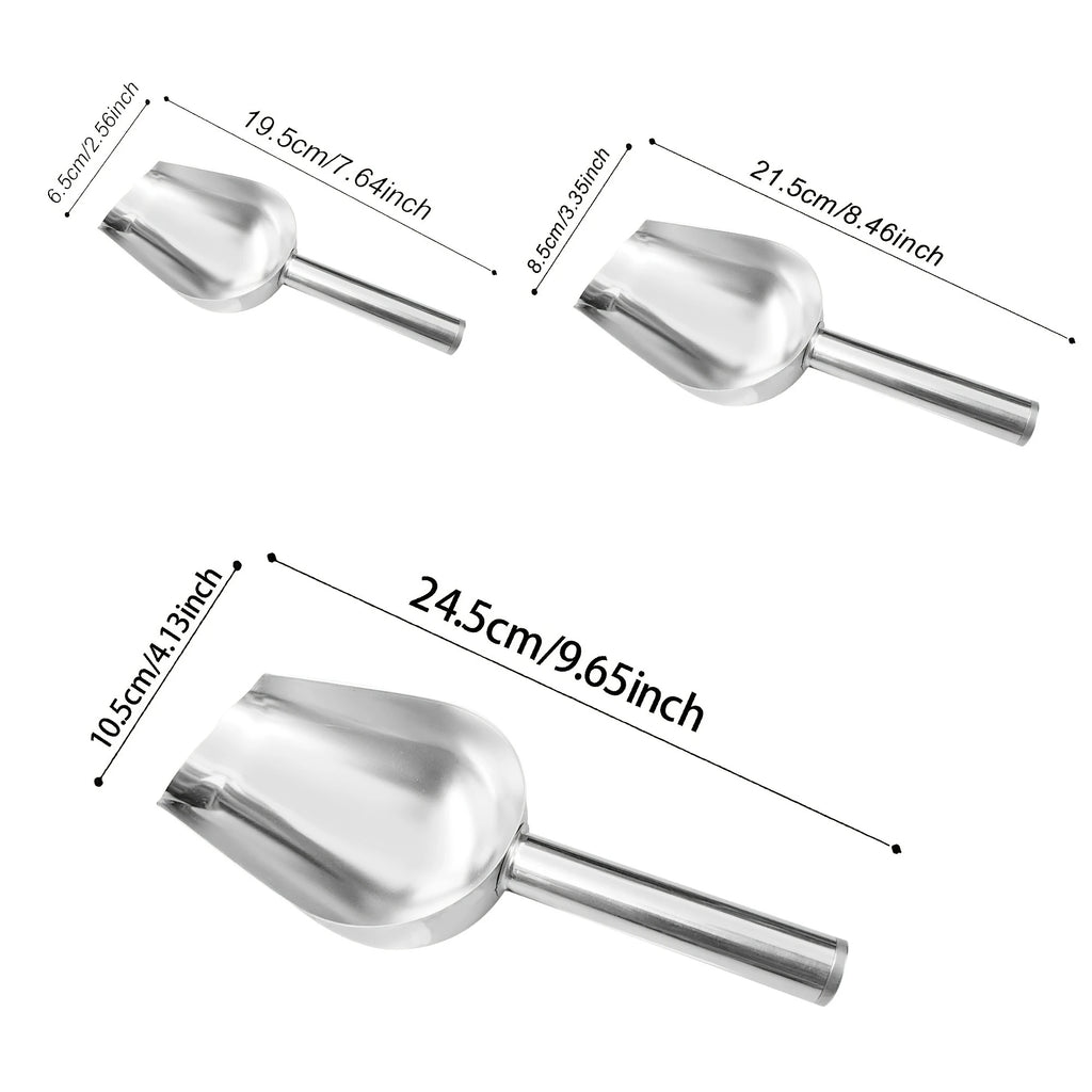 3-Piece Stainless Steel Scoop Set – Rustproof Ice & Food Shovel Kitchen Scoop Set Nixie Silver 3CPS