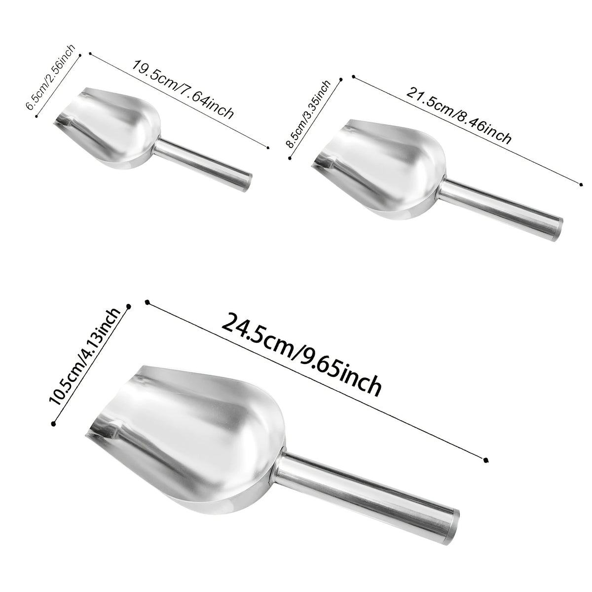 3-Piece Stainless Steel Scoop Set – Rustproof Ice & Food Shovel Kitchen Scoop Set Nixie Silver 3CPS