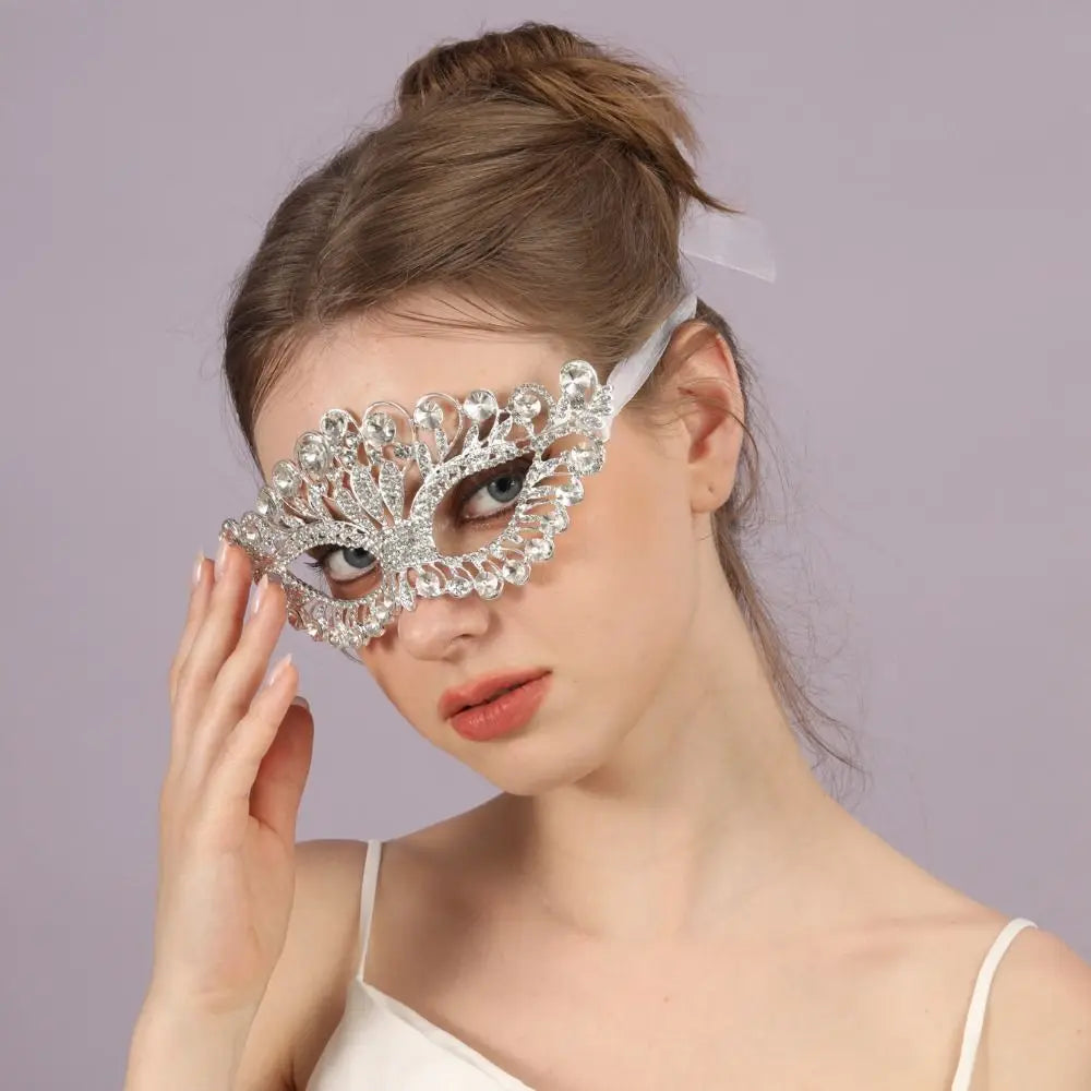 Rhinestone Masquerade Face Mask – Cosplay & Bridal Veil Masquerade Mask Nixie