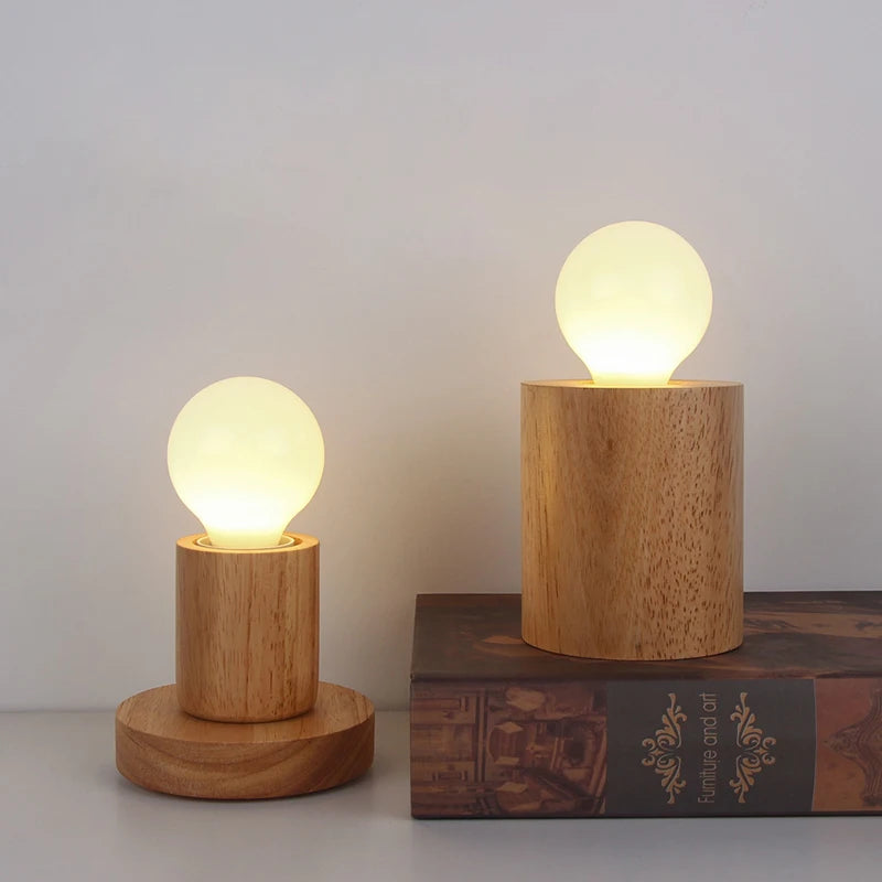 Retro Wooden Table Lamp E27 Vintage Desk Lamp Base 220V Wooden Table Lamp Nixie