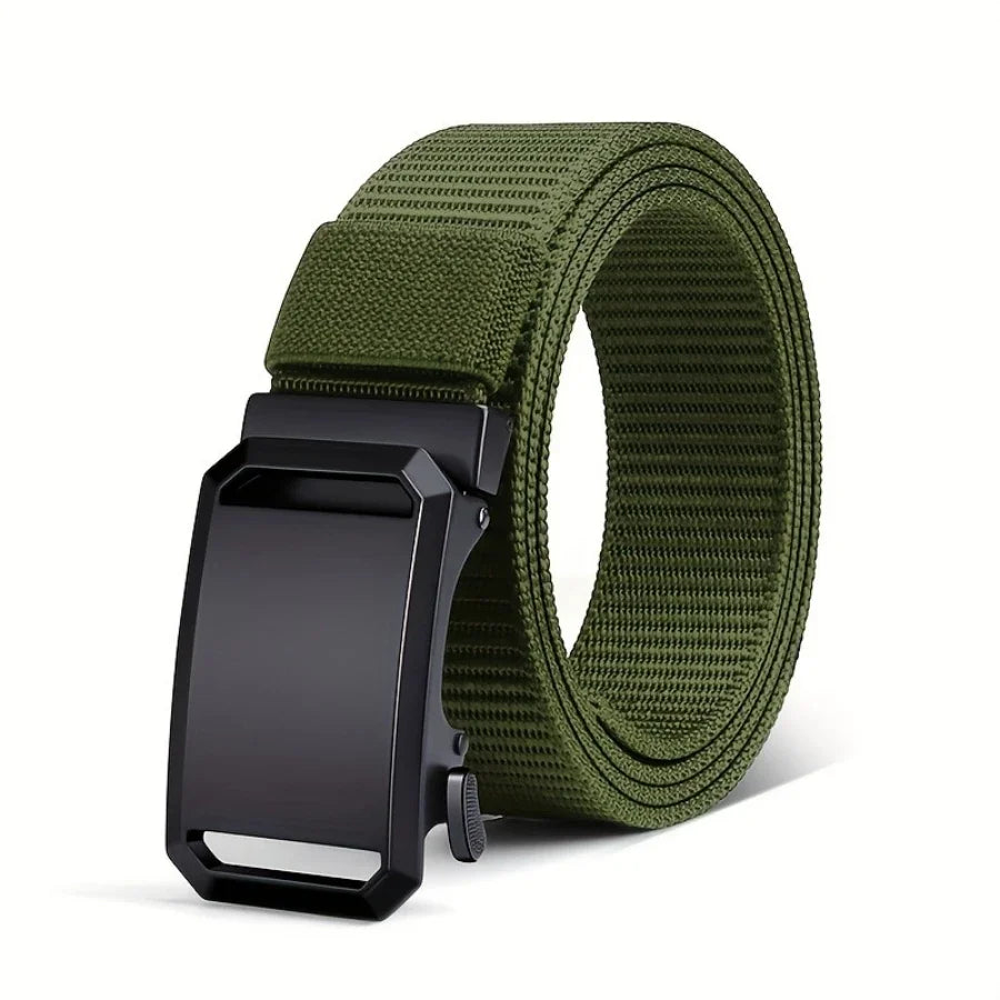 Men's Canvas Tactical Belt – Auto Buckle Military Style Canvas Tactical Belt Nixie green 120cm