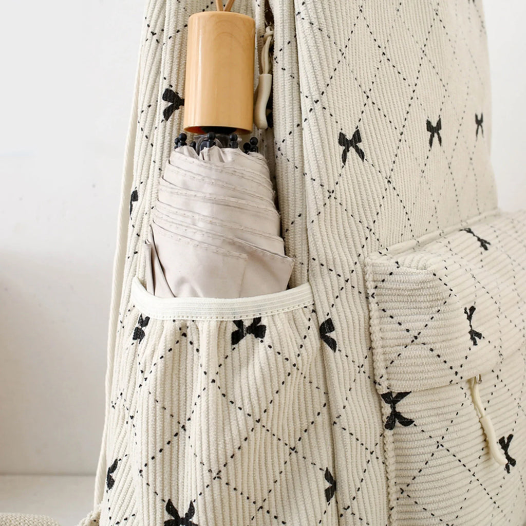Corduroy Bow Aesthetic Backpack & Lunch Bag Set for Women Aesthetic Backpack Set Nixie