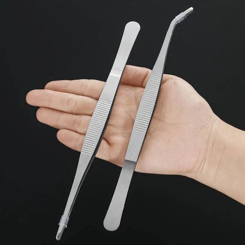 2-Piece Stainless Steel Kitchen Tweezers – Straight & Curved Tips Kitchen Tweezers Nixie