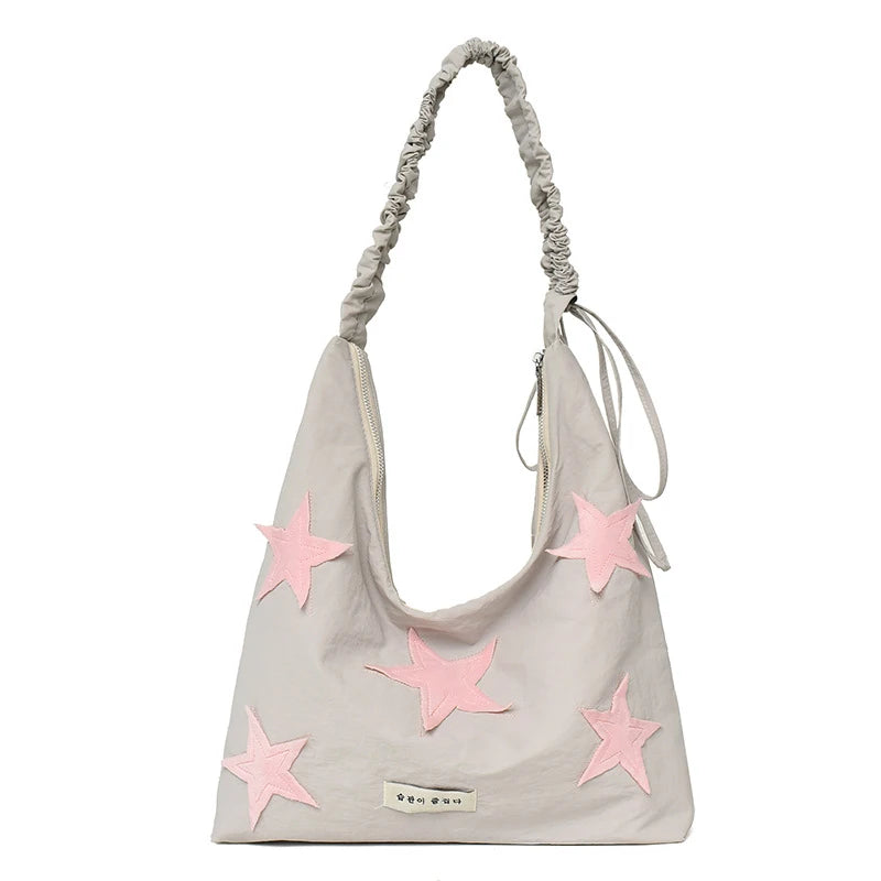 Korean Star Embroidered Canvas Tote Shoulder & Crossbody Bag Canvas Tote Bag Nixie