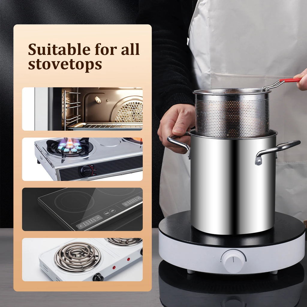 304 Stainless Steel Deep Frying Pot with Basket & Lid – 3.2 Qt Deep Fryer Pot Nixie