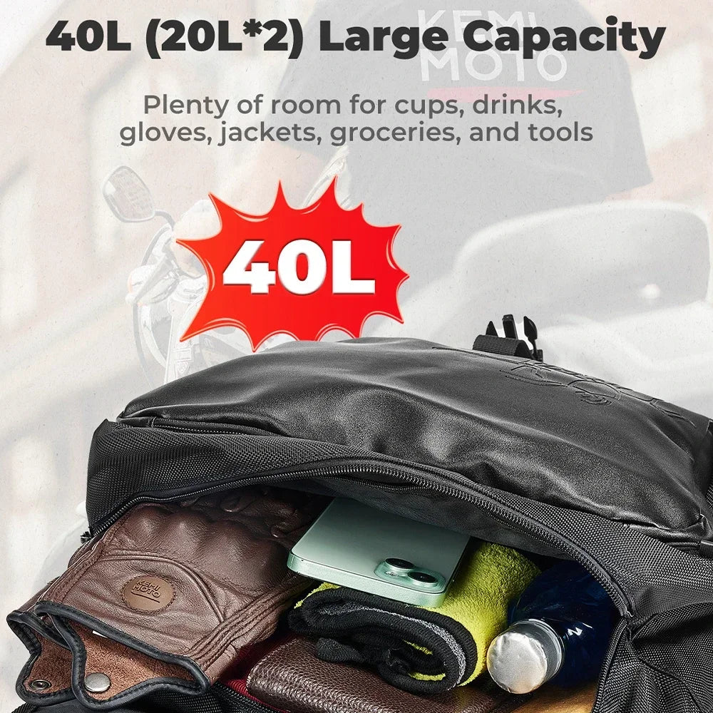 KEMITOUR 40L Motorcycle Saddlebags with Rain Cover | Panniers