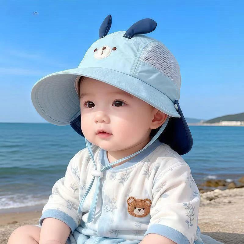 Kids Cartoon Bear Rabbit Ear Sun Hat – Summer Beach Cap Kids Sun Hat Nixie Blue