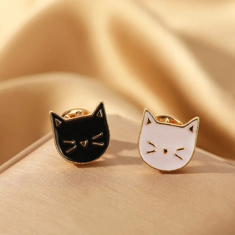 2pcs Gold Cute Kitty Cat Enamel Brooches – Black & White Pins Enamel Brooch Pin Nixie