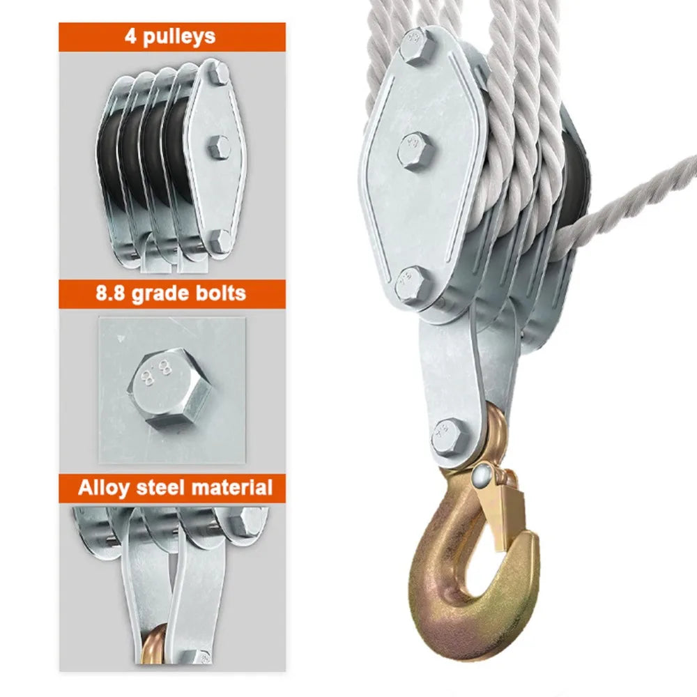 270° Rotatable Rope Pulley Block Hoist – 1100/2200LBS