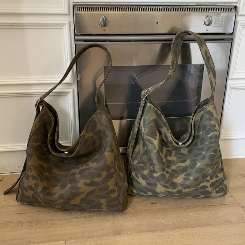Vintage Camouflage Canvas Tote Bag – Large Shoulder Bag Canvas Shoulder Tote Nixie