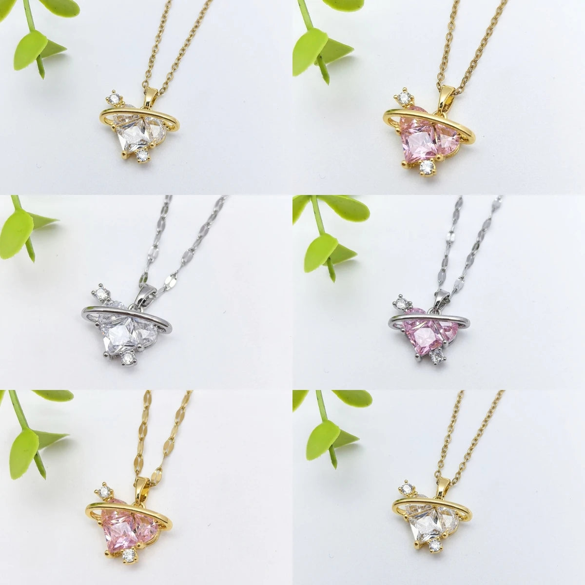 Heart Zircon Pendant Necklace – Stainless Steel Collarbone Chain Pendant Necklace Nixie
