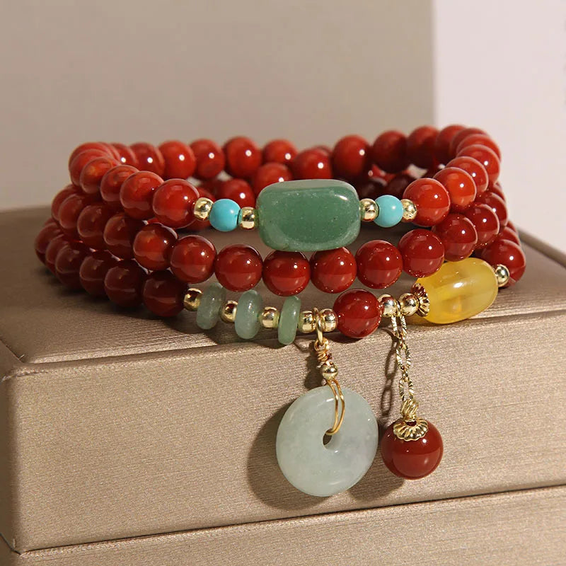 Vintage Jade Peace Buckle & Red Agate Bracelet for Women