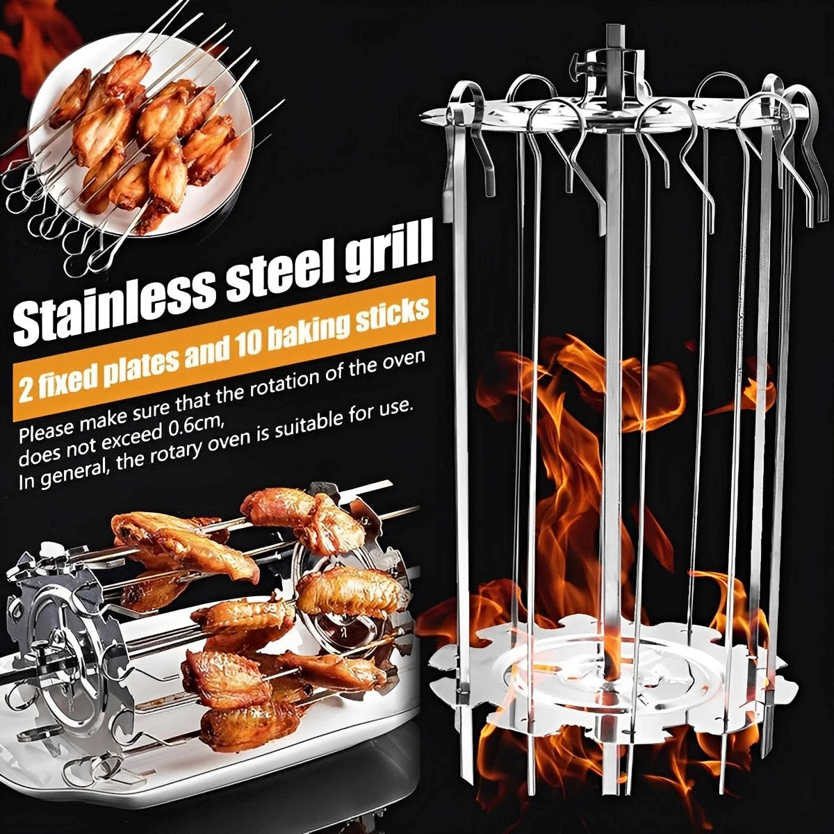 Stainless Steel Oven Rotisserie Kebab Cage + 10 Skewers Rotisserie Kebab Cage Nixie