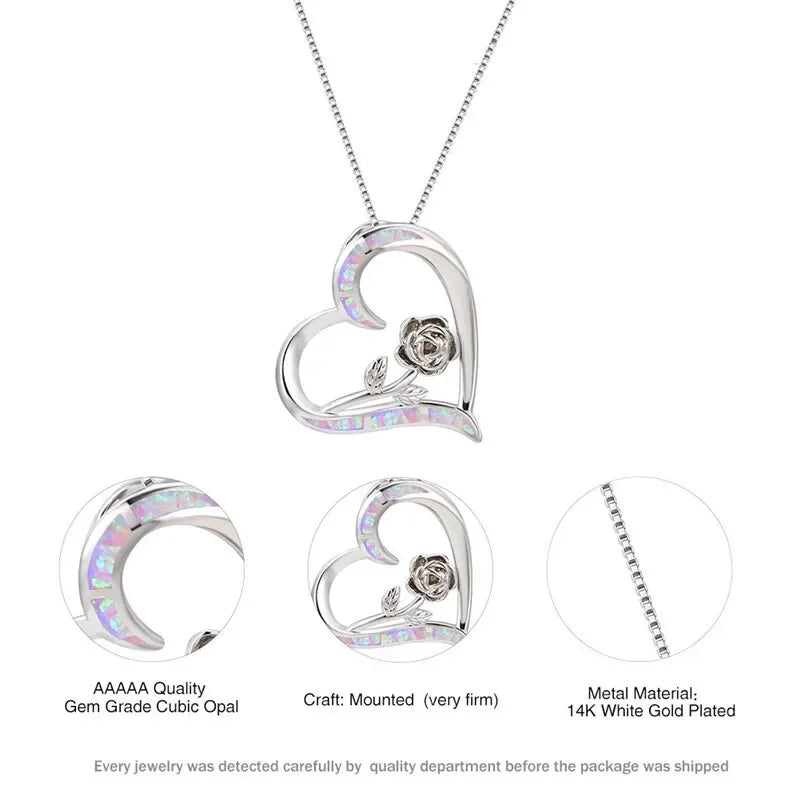 Purple Simulated Opal Heart Pendant Necklace | Rhinestone Heart Pendant Necklace Nixie