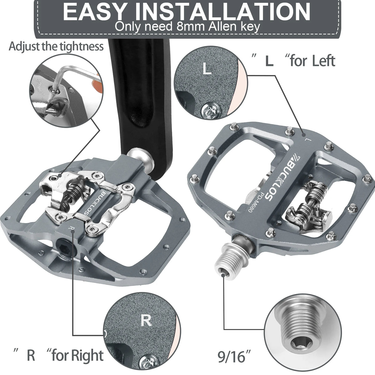 BUCKLOS SPD Dual-Function MTB Pedals – Clipless & Flat MTB Bike Pedals Nixie