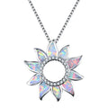 Retro Silver Sunflower Fire Opal Pendant Necklace | Rainbow Opal Pendant Necklace Nixie Light Yellow Gold Color