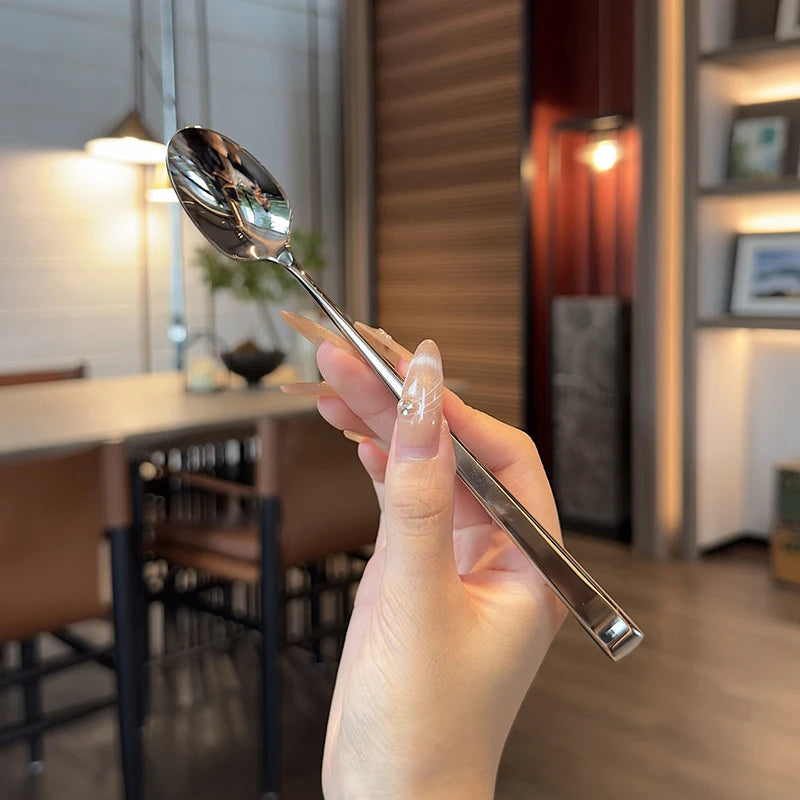 Stainless Steel Korean Long Handle Spoon – Durable Dinnerware