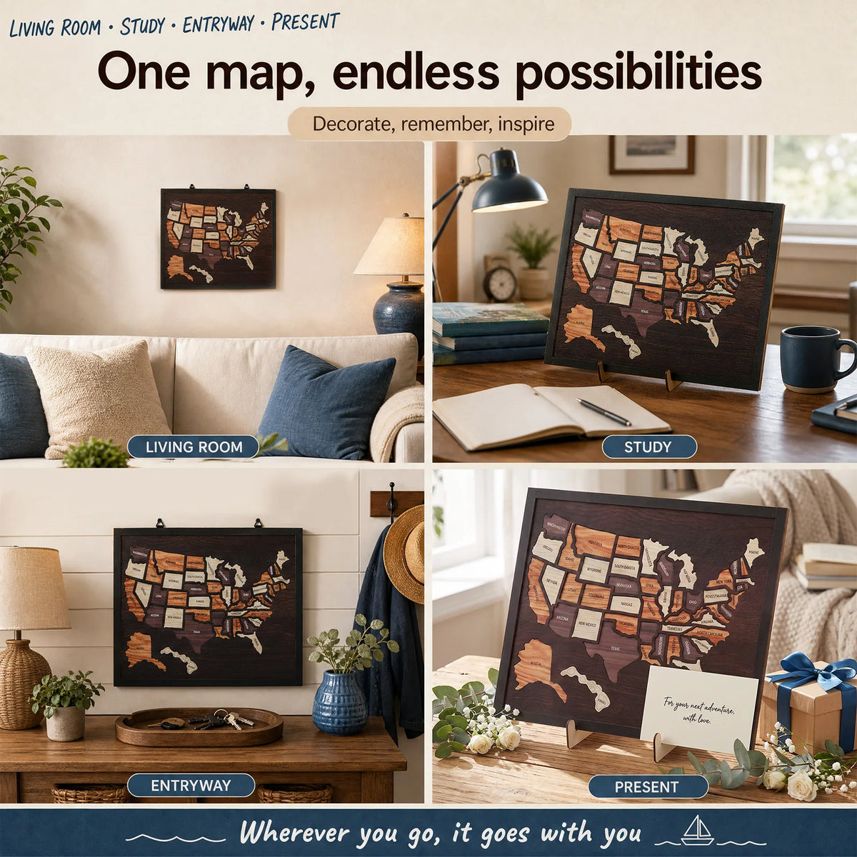 Wooden USA Map Puzzle Travel Tracker | Wall Art & Home Décor Wooden Map Puzzle Nixie