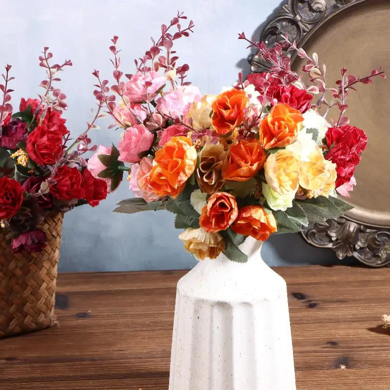 21-Head Artificial Rose Bouquet – Silk Fake Flowers for Decor Artificial Flower Bouquet Nixie