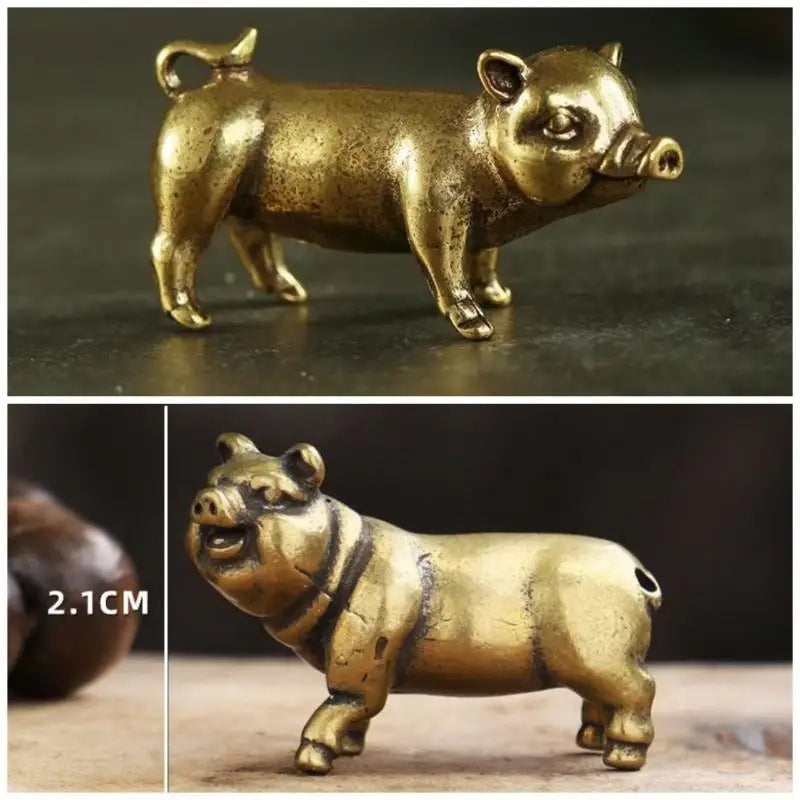 Handcrafted Brass Mini Pig Figurine Retro Desk Ornament Tea Pet Brass Collectible Figurine Nixie