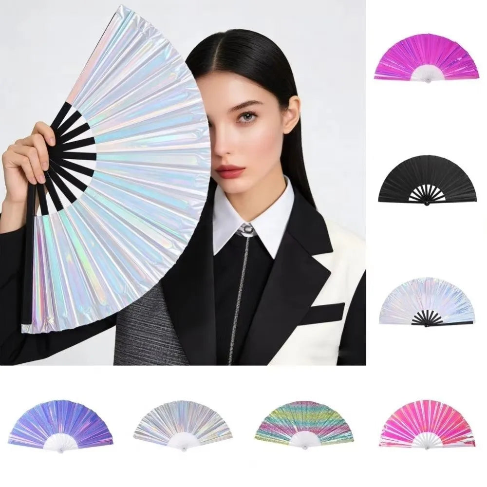Holographic Folding Fan Large Iridescent Handheld Fan Stage Prop Holographic Folding Fan Nixie