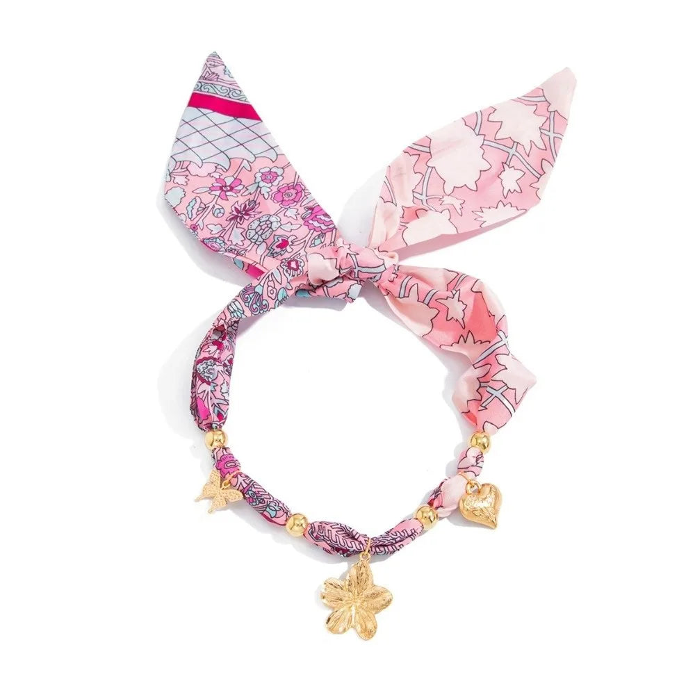 Bohemian Scarf Necklace – Flower, Starfish & Shell Pendant Scarf Pendant Necklace Nixie
