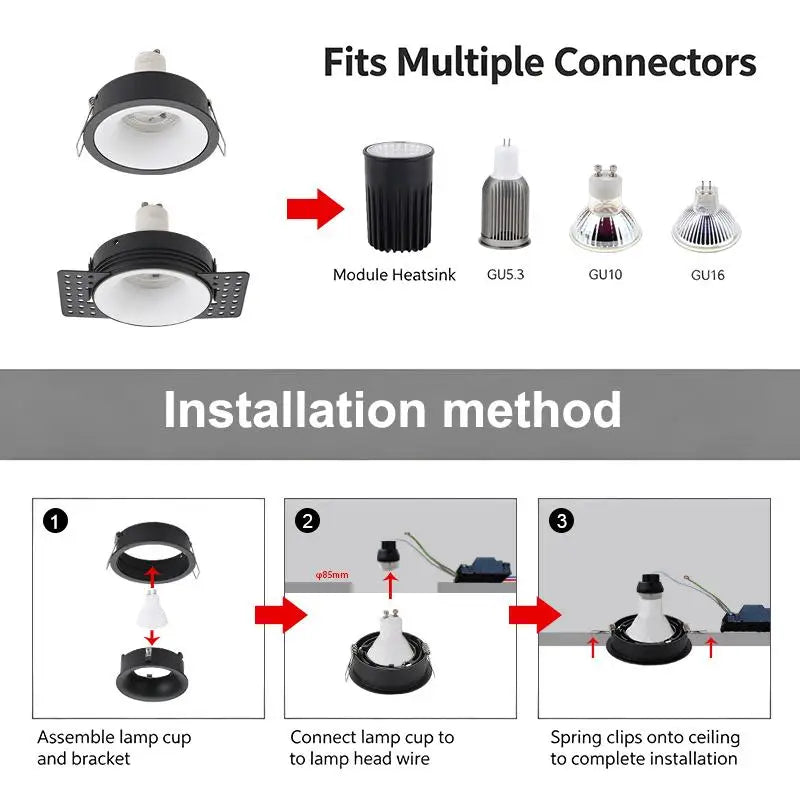 Frameless Recessed GU10 MR16 LED Ceiling Downlight Fitting Recessed Downlight Fitting Nixie