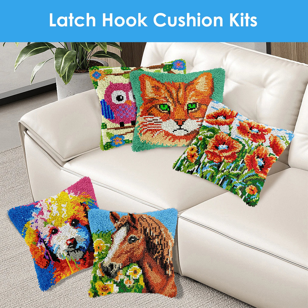 17" DIY Latch Hook Pillow Kit – Yarn Crochet Cushion Cover Craft Latch Hook Craft Kit Nixie