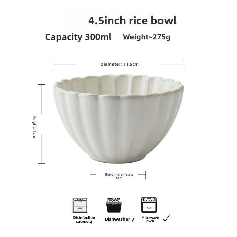 Lace Relief Ceramic Bowl 4.5" Retro Kiln Glaze Porridge Bowl Ceramic Dining Bowl Nixie WHITE