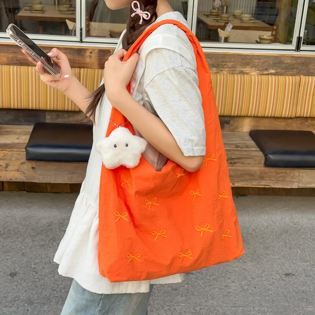 Korean Butterfly Knot Embroidered Bucket Shoulder Bag Women Shoulder Bag Nixie Orange