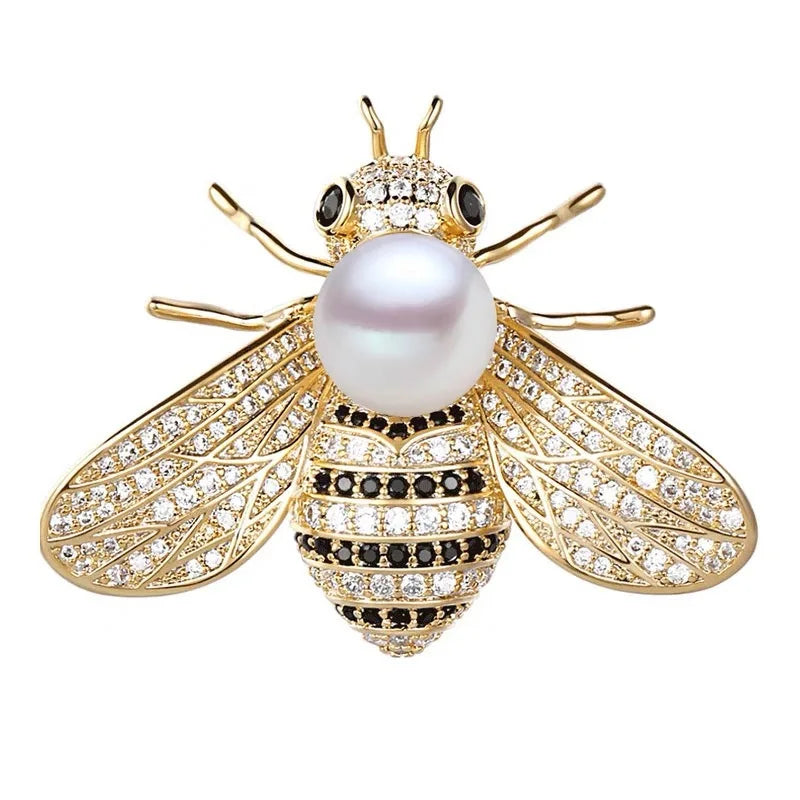 2PCS Bee Brooches Gold & Silver Imitation Pearl Corsage Pins Fashion Brooch Set Nixie Picture paragraph Gold Silver