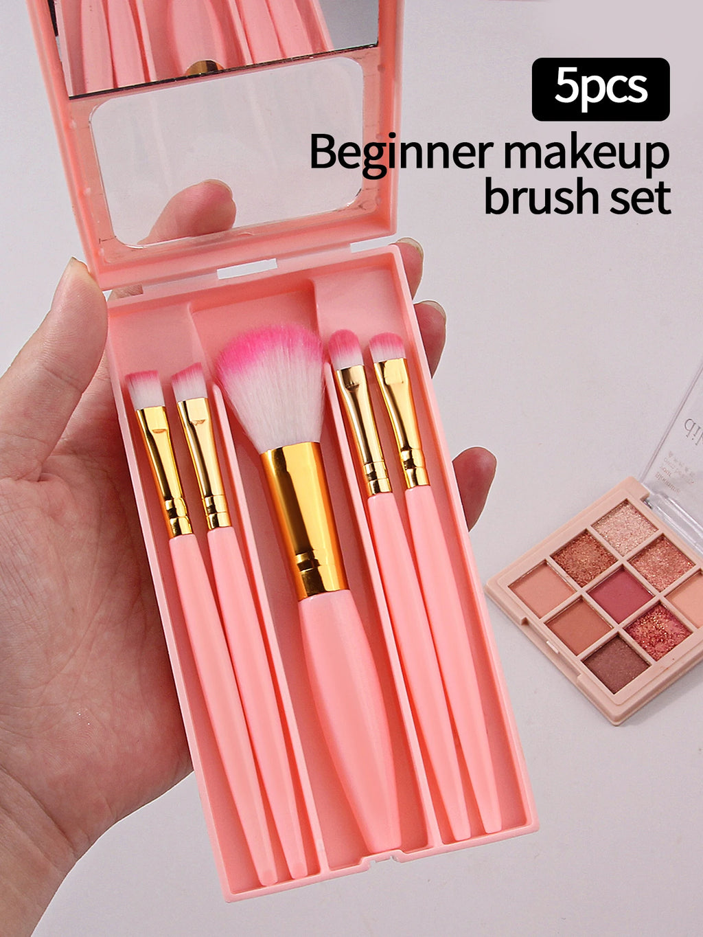5-Piece Mini Travel Makeup Brush Set with Mirror Storage Box Makeup Brush Set Nixie