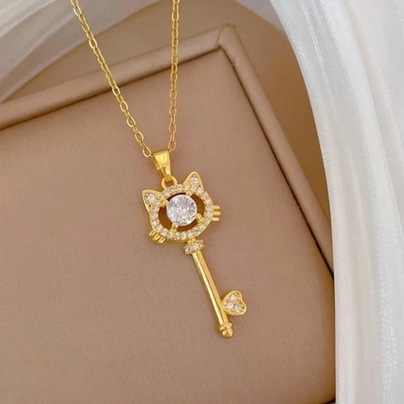 Gold Key Pendant Necklace – Stainless Steel Clavicle Chain Pendant Necklace Nixie