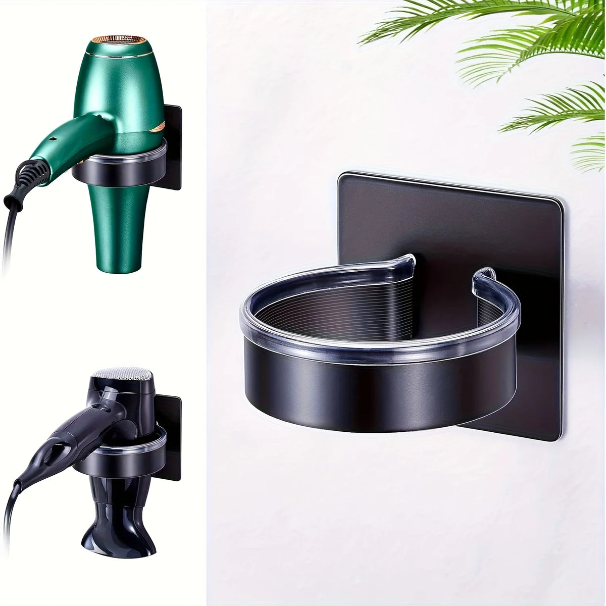 No-Drill Wall Mounted Hair Dryer Holder – Metal Bracket Hair Dryer Holder Nixie black