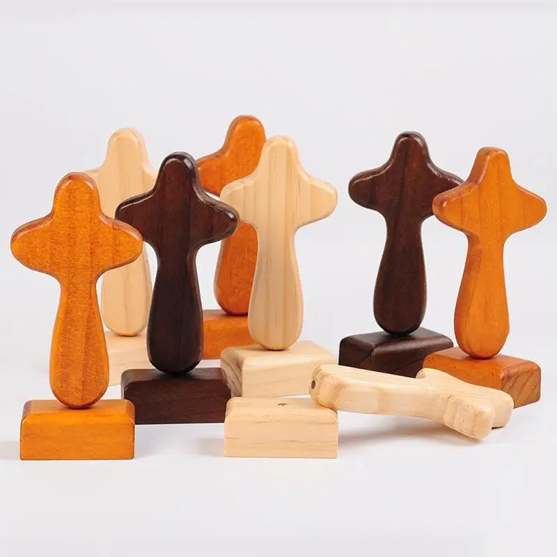 Magnetic Base Wood Cross Statue Vintage Desktop Figurine Desktop Cross Figurine Nixie