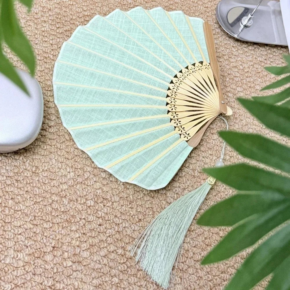 Retro Bamboo Folding Hand Fan – Green Shell Shape | Nixie