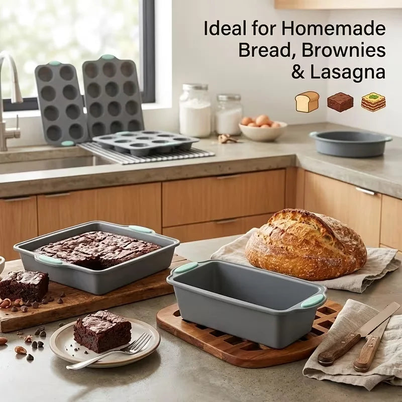 5-Piece Non-Stick Silicone Baking Mold Set – Loaf & Tray