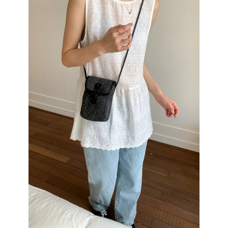 Diamond-Embellished Mini Denim Crossbody Bag | Phone & Coin Purse Mini Crossbody Bag Nixie