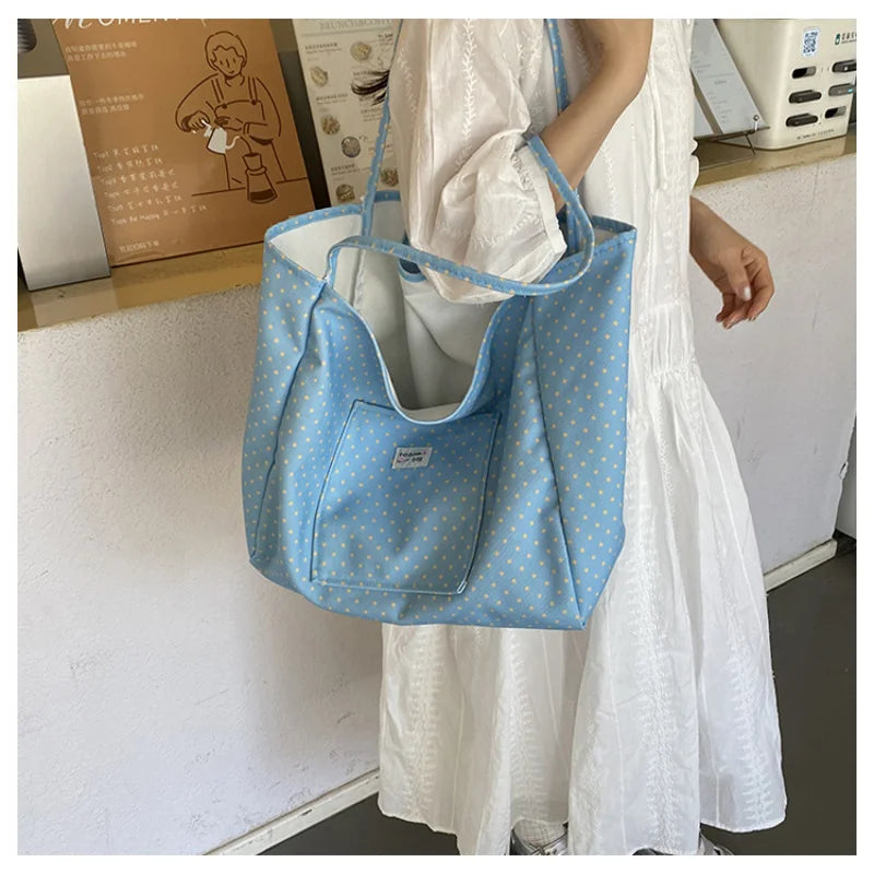 Large Canvas Tote Bag Women Polka Dot Korean Shoulder Bag Canvas Tote Bag Nixie
