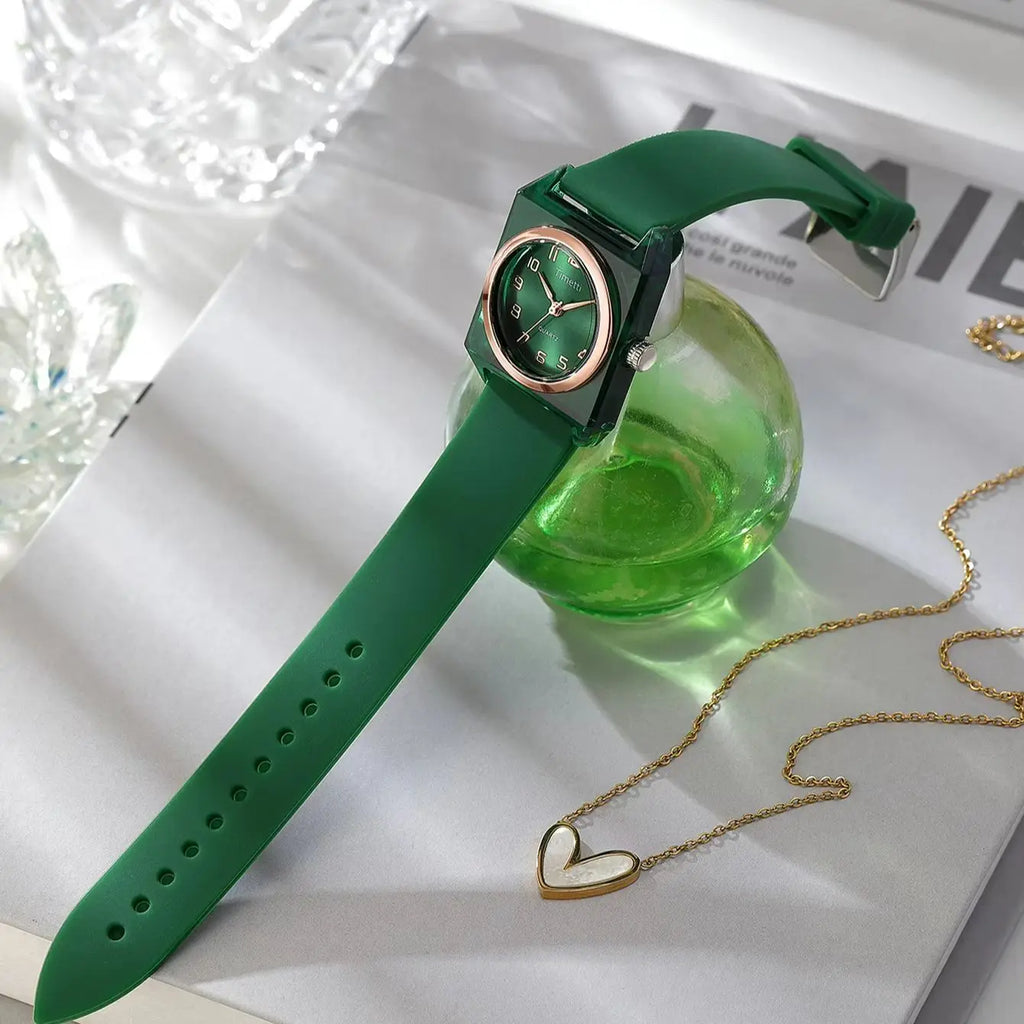Timetti Women's Square Quartz Watch – Casual Silicone Strap