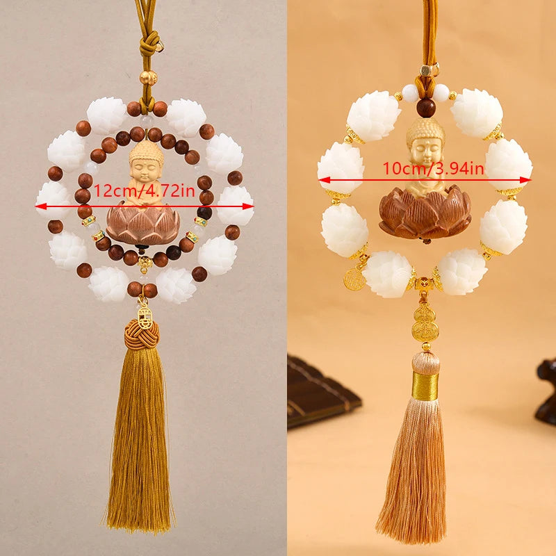 Buddha Lotus Tassel Car Rearview Mirror Pendant – Good Luck Car Mirror Ornament Nixie