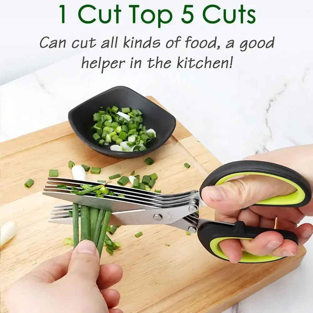 5-Blade Herb Scissors – Stainless Steel Multilayer Kitchen Cutter