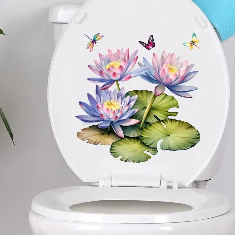 Floral Butterfly Toilet Seat Sticker – Self-Adhesive Bathroom Decal Bathroom Decor Sticker Nixie