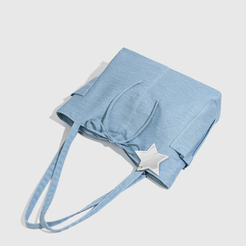 Korean Denim Star Canvas Tote Bag – Large Capacity Shoulder Bag Canvas Tote Bag Nixie
