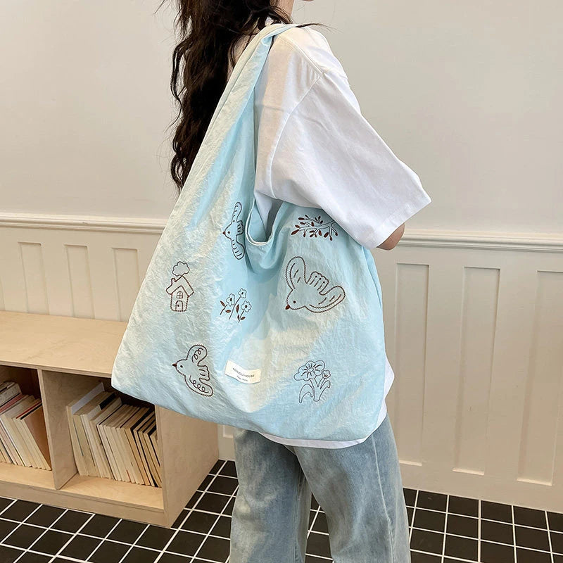 Women's Bird Embroidery Nylon Underarm Shoulder Bag | Nixie Shoulder Handbag Nixie