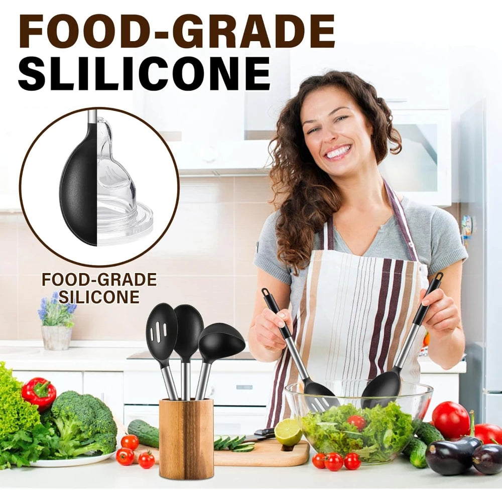 3-Piece Silicone Cooking Spoon Set – Solid, Slotted & Ladle