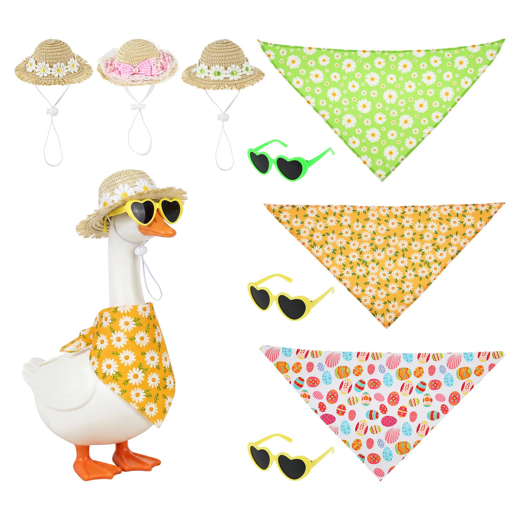 Hawaiian Porch Goose Outfit – Straw Hat, Bandana & Sunglasses Goose Statue Costume Nixie Style 1 NO Goose