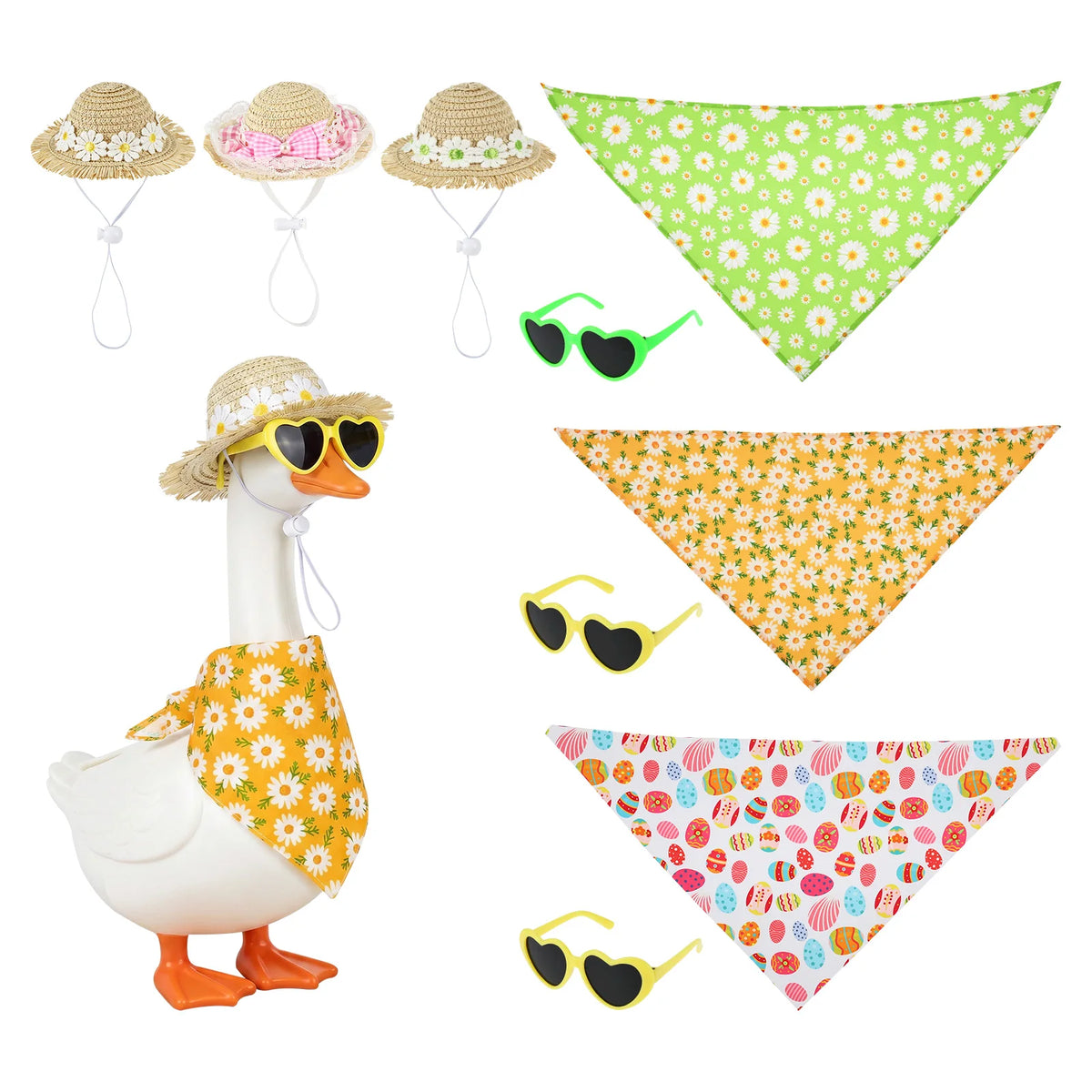 Hawaiian Porch Goose Outfit – Straw Hat, Bandana & Sunglasses Goose Statue Costume Nixie Style 1 NO Goose