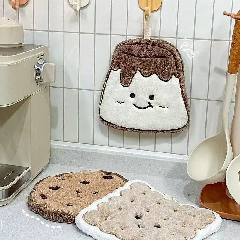 Cartoon Cookie Coral Fleece Hand Towel – Quick-Dry Hanging