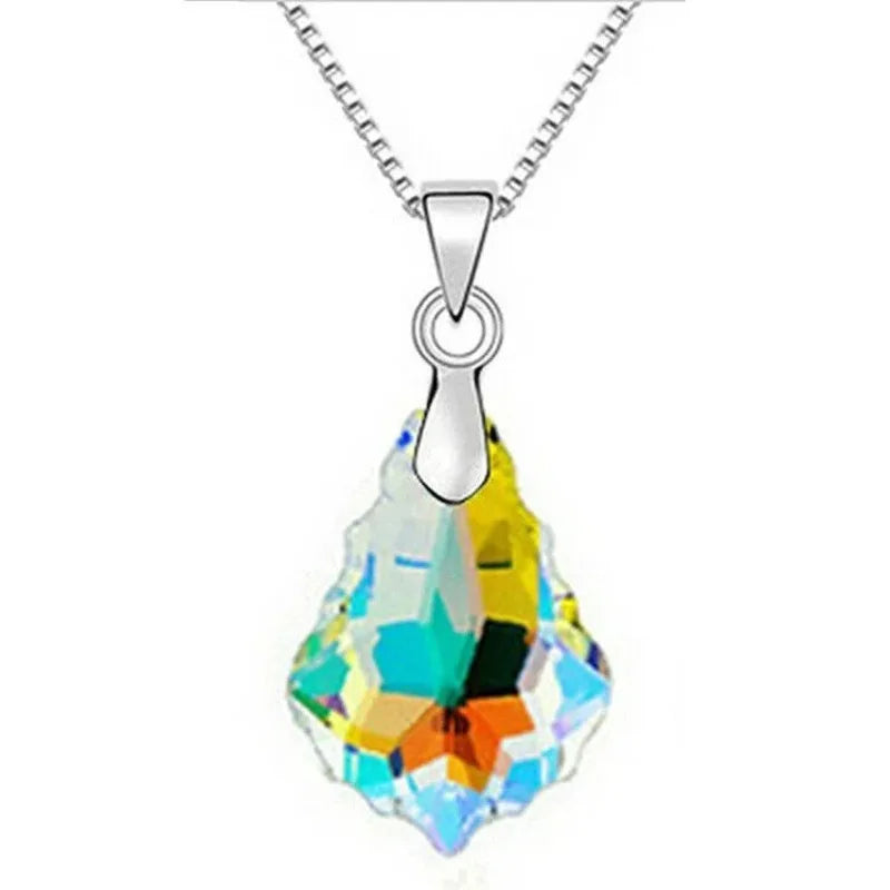 Water Drop Crystal Necklace & Earrings Set | AB White Style Crystal Jewelry Set Nixie